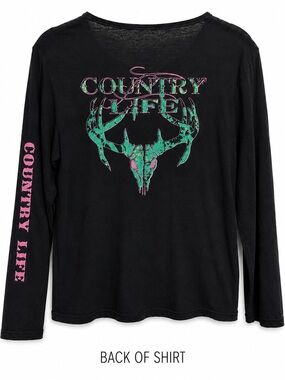 Black "Country Life" Graphic Long Sleeve Tee